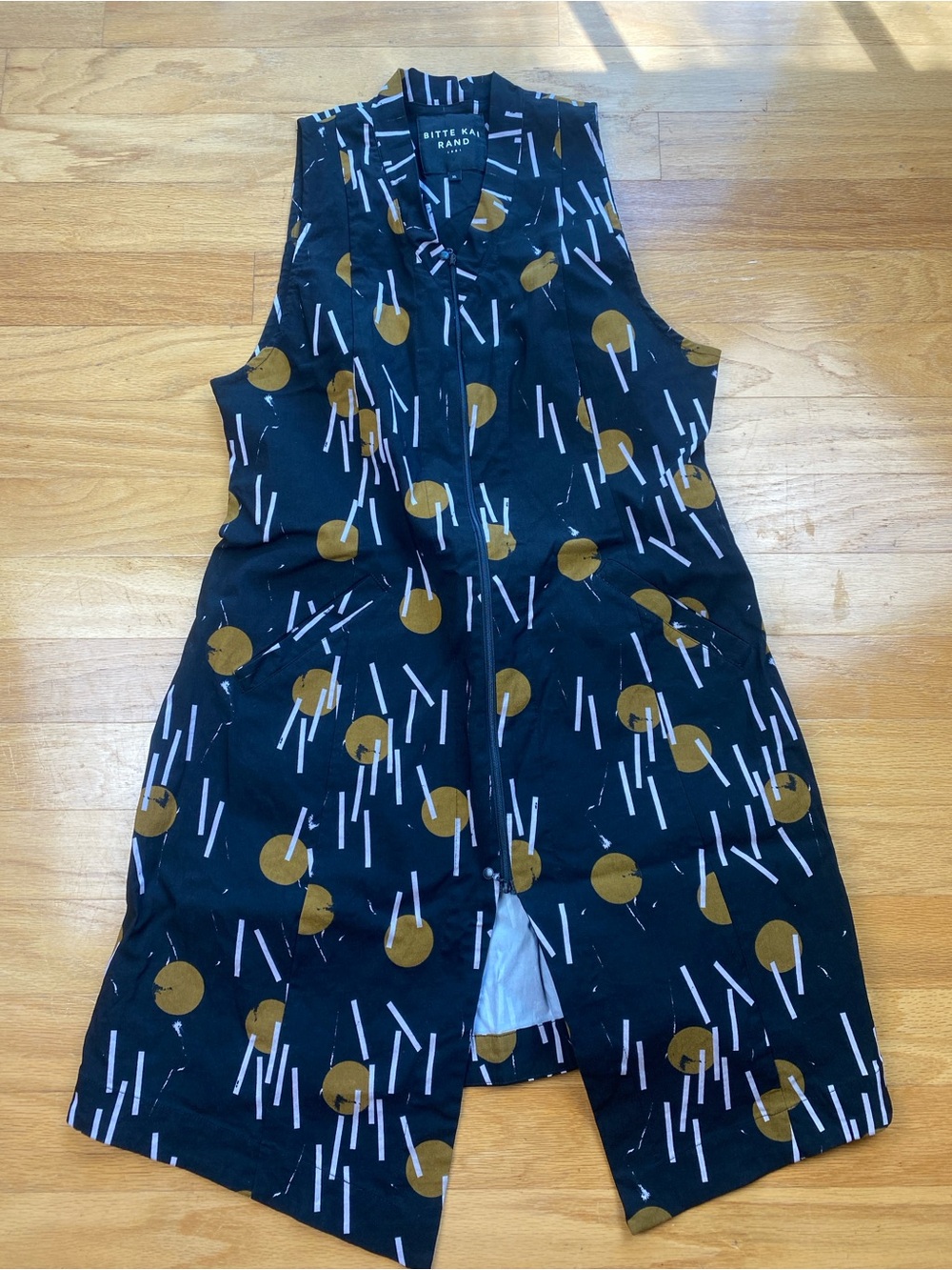 Bitte Kai Rand zip up sleeveless dress, black gold polka dot